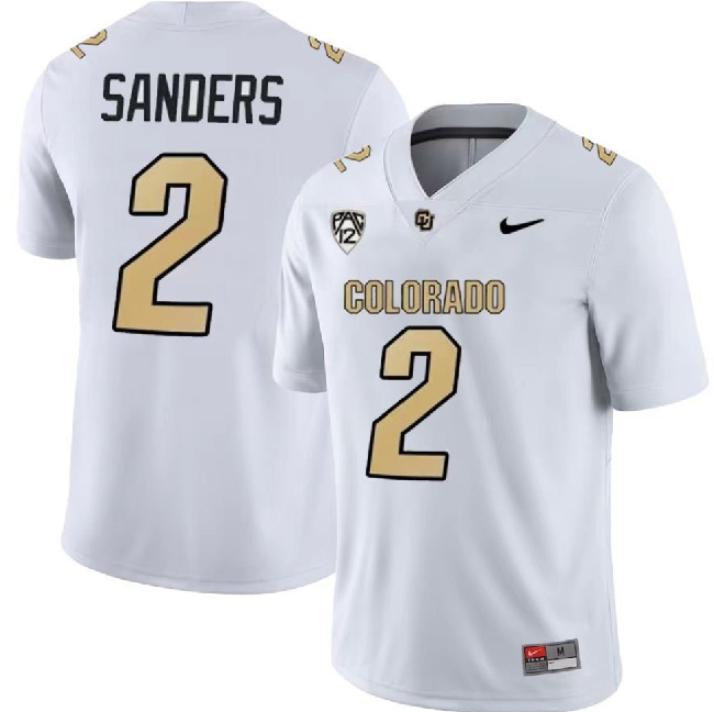 Men's Colorado Buffaloes #2 Shedeur Sanders White With PAC-12 Patch Football Stitched Jersey